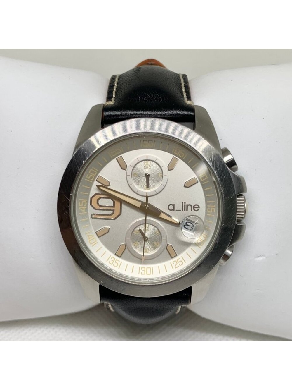 a-Line aroha Men Watch silver tone stainless steel quartz analog leather running